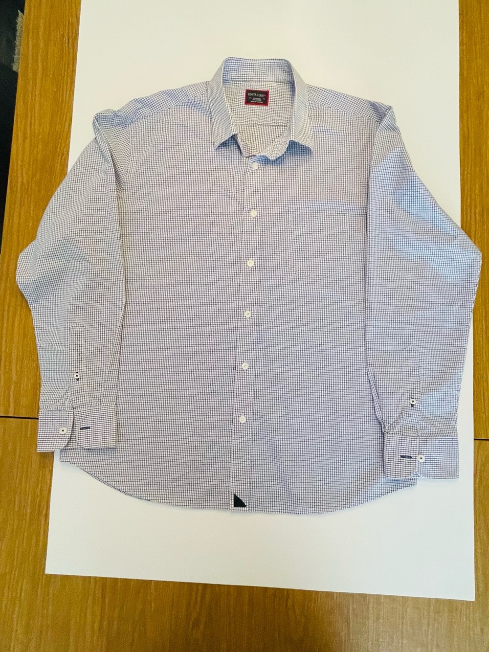 Men's Untuckit Blue and white Micro-Check Long-Sleeve pocket Dress Shirt